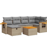 7-tlg. Garten-Sofagarnitur mit Kissen Beige Poly Rattan