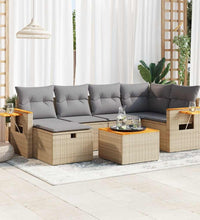 7-tlg. Garten-Sofagarnitur mit Kissen Beige Poly Rattan