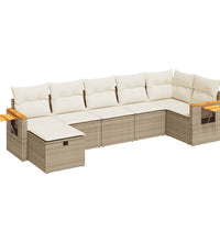 7-tlg. Garten-Sofagarnitur mit Kissen Beige Poly Rattan