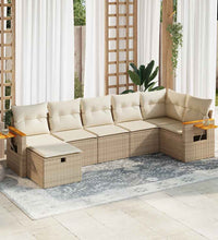 7-tlg. Garten-Sofagarnitur mit Kissen Beige Poly Rattan