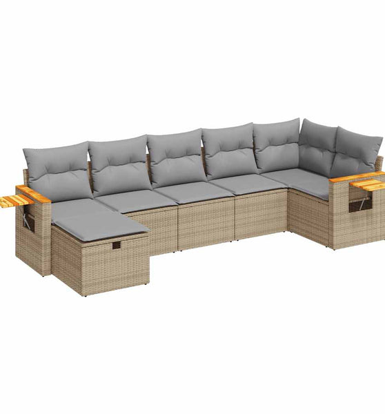 7-tlg. Garten-Sofagarnitur mit Kissen Beige Poly Rattan