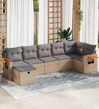 7-tlg. Garten-Sofagarnitur mit Kissen Beige Poly Rattan