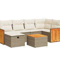 7-tlg. Garten-Sofagarnitur mit Kissen Beige Poly Rattan