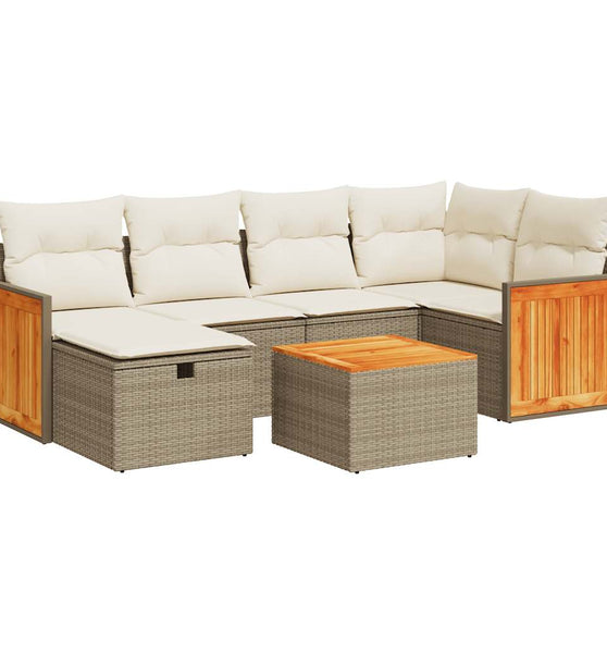 7-tlg. Garten-Sofagarnitur mit Kissen Beige Poly Rattan