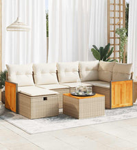 7-tlg. Garten-Sofagarnitur mit Kissen Beige Poly Rattan