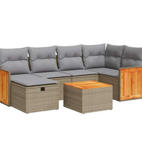 7-tlg. Garten-Sofagarnitur mit Kissen Beige Poly Rattan