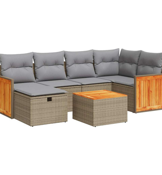 7-tlg. Garten-Sofagarnitur mit Kissen Beige Poly Rattan