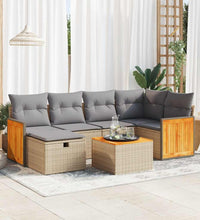 7-tlg. Garten-Sofagarnitur mit Kissen Beige Poly Rattan