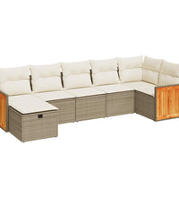 7-tlg. Garten-Sofagarnitur mit Kissen Beige Poly Rattan