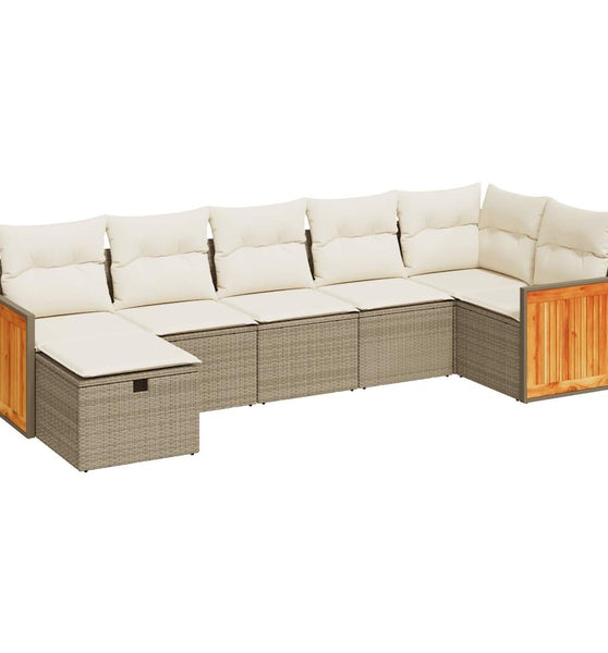 7-tlg. Garten-Sofagarnitur mit Kissen Beige Poly Rattan
