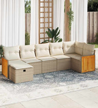 7-tlg. Garten-Sofagarnitur mit Kissen Beige Poly Rattan