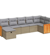 7-tlg. Garten-Sofagarnitur mit Kissen Beige Poly Rattan