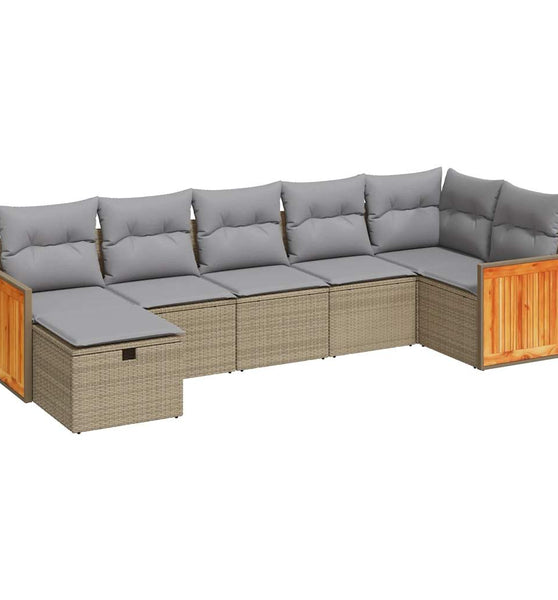 7-tlg. Garten-Sofagarnitur mit Kissen Beige Poly Rattan