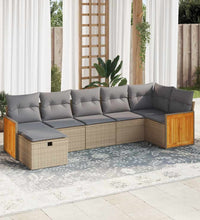 7-tlg. Garten-Sofagarnitur mit Kissen Beige Poly Rattan