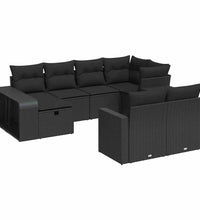 10-tlg. Garten-Sofagarnitur mit Kissen Schwarz Poly Rattan