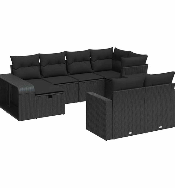 10-tlg. Garten-Sofagarnitur mit Kissen Schwarz Poly Rattan