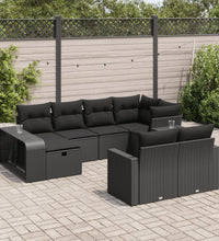 10-tlg. Garten-Sofagarnitur mit Kissen Schwarz Poly Rattan