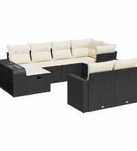 10-tlg. Garten-Sofagarnitur mit Kissen Schwarz Poly Rattan