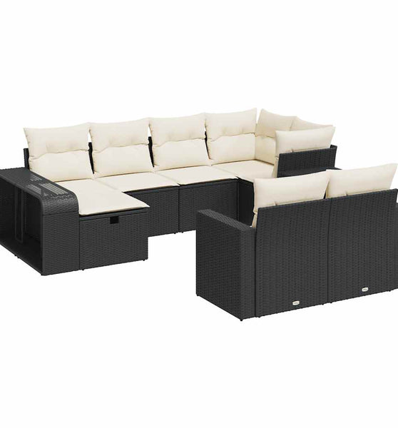 10-tlg. Garten-Sofagarnitur mit Kissen Schwarz Poly Rattan