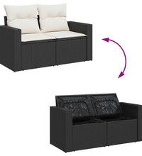 10-tlg. Garten-Sofagarnitur mit Kissen Schwarz Poly Rattan