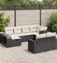 10-tlg. Garten-Sofagarnitur mit Kissen Schwarz Poly Rattan