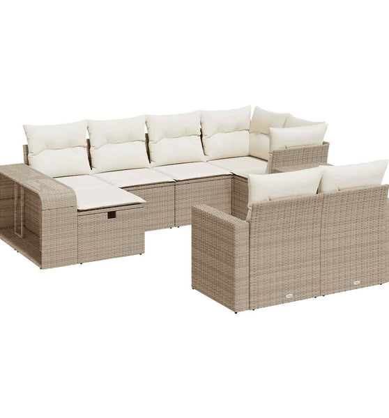 10-tlg. Garten-Sofagarnitur mit Kissen Beige Poly Rattan