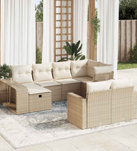 10-tlg. Garten-Sofagarnitur mit Kissen Beige Poly Rattan