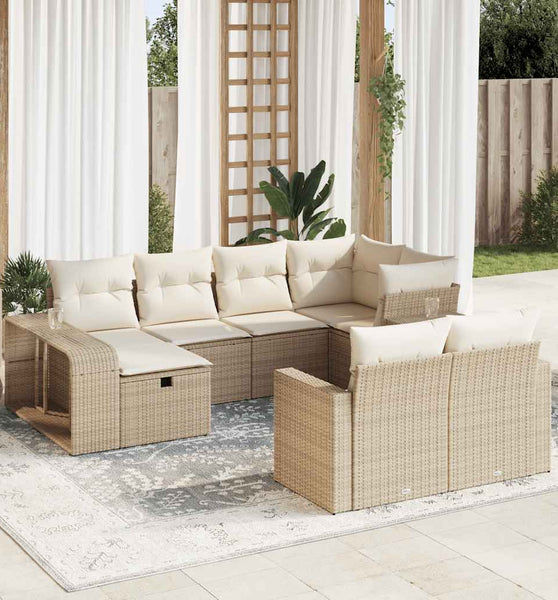 10-tlg. Garten-Sofagarnitur mit Kissen Beige Poly Rattan