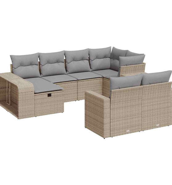 10-tlg. Garten-Sofagarnitur mit Kissen Beige Poly Rattan