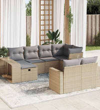 10-tlg. Garten-Sofagarnitur mit Kissen Beige Poly Rattan
