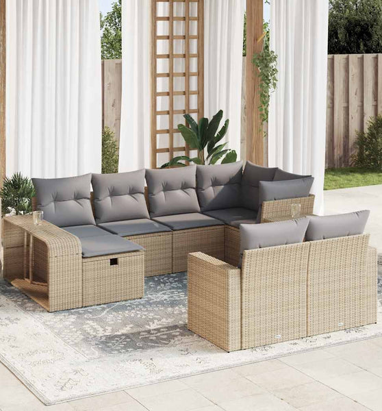 10-tlg. Garten-Sofagarnitur mit Kissen Beige Poly Rattan