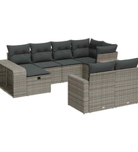 10-tlg. Garten-Sofagarnitur mit Kissen Grau Poly Rattan