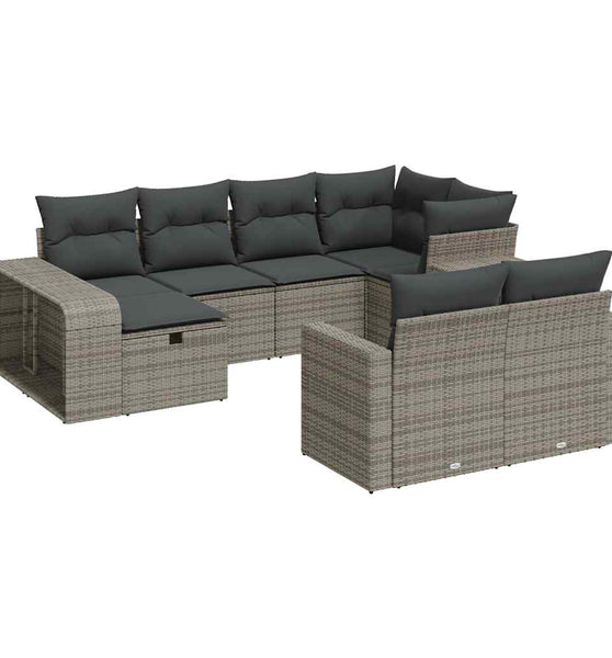 10-tlg. Garten-Sofagarnitur mit Kissen Grau Poly Rattan