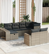 10-tlg. Garten-Sofagarnitur mit Kissen Grau Poly Rattan