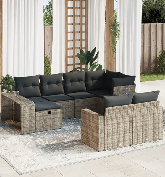 10-tlg. Garten-Sofagarnitur mit Kissen Grau Poly Rattan
