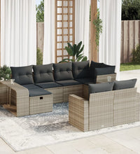 10-tlg. Garten-Sofagarnitur mit Kissen Hellgrau Poly Rattan