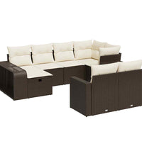10-tlg. Garten-Sofagarnitur mit Kissen Braun Poly Rattan