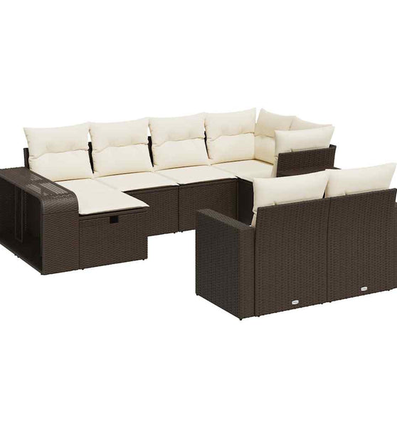 10-tlg. Garten-Sofagarnitur mit Kissen Braun Poly Rattan