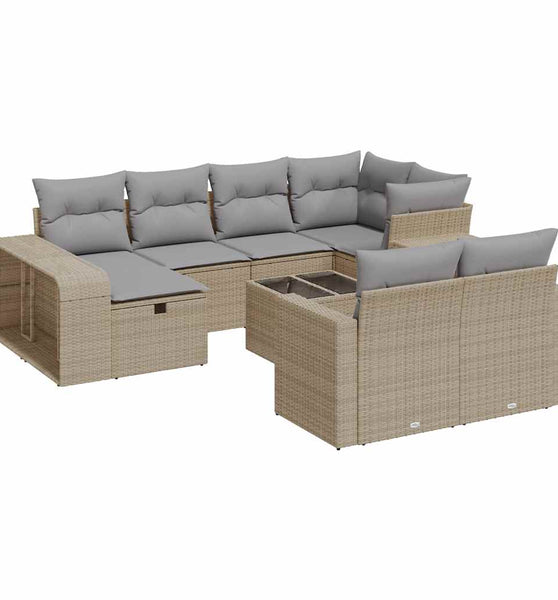 11-tlg. Garten-Sofagarnitur mit Kissen Beige Poly Rattan