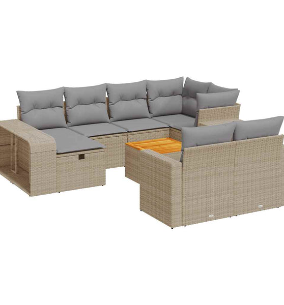 11-tlg. Garten-Sofagarnitur mit Kissen Beige Poly Rattan