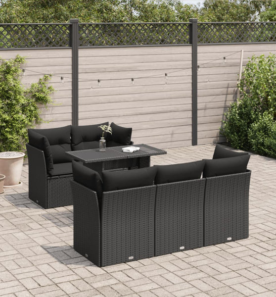 6-tlg. Garten-Sofagarnitur mit Kissen Schwarz Poly Rattan