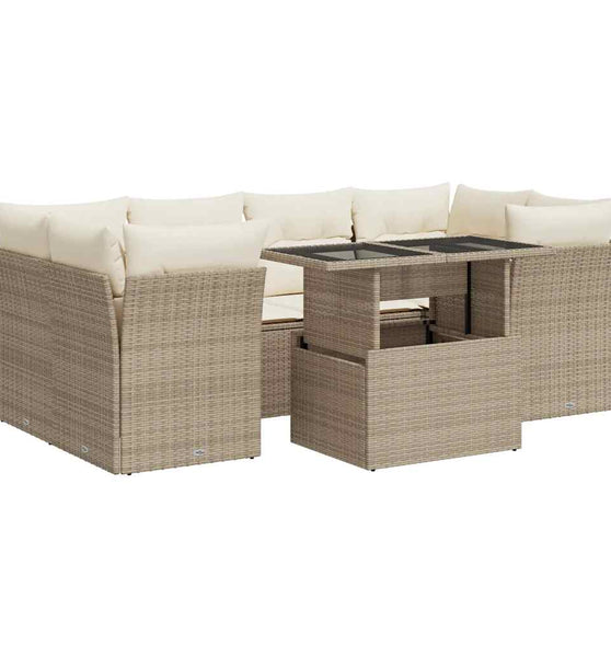 7-tlg. Garten-Sofagarnitur mit Kissen Beige Poly Rattan
