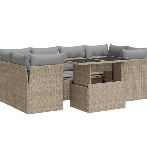 7-tlg. Garten-Sofagarnitur mit Kissen Beige Poly Rattan