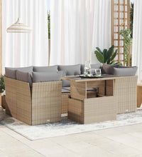 7-tlg. Garten-Sofagarnitur mit Kissen Beige Poly Rattan