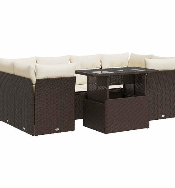 7-tlg. Garten-Sofagarnitur mit Kissen Braun Poly Rattan