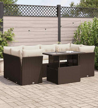 7-tlg. Garten-Sofagarnitur mit Kissen Braun Poly Rattan