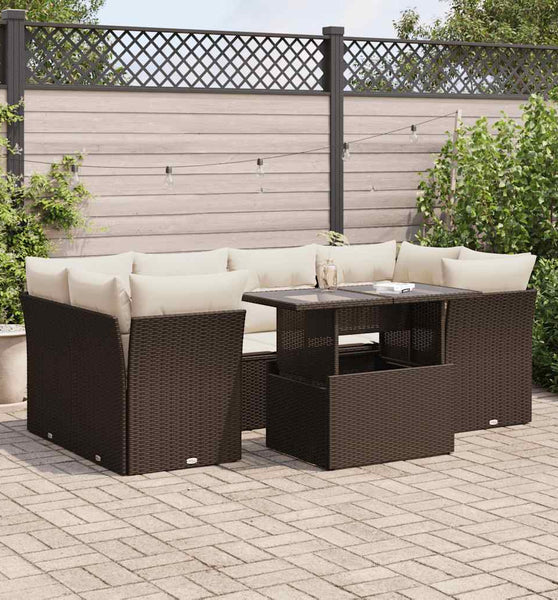 7-tlg. Garten-Sofagarnitur mit Kissen Braun Poly Rattan