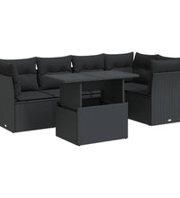 6-tlg. Garten-Sofagarnitur mit Kissen Schwarz Poly Rattan
