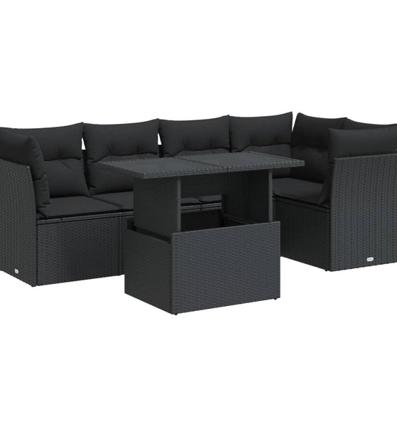 6-tlg. Garten-Sofagarnitur mit Kissen Schwarz Poly Rattan