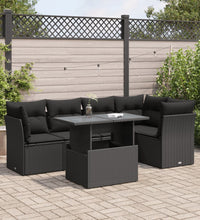 6-tlg. Garten-Sofagarnitur mit Kissen Schwarz Poly Rattan